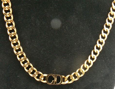 Christian Dior Vintage CD Logo Cuban Link Necklace Gold Chain .